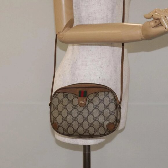 GUCCI GG Supreme Web Sherry Line Bag PVC Beige Gold 89 02 066 Auth 129909 - Picture 3 of 16